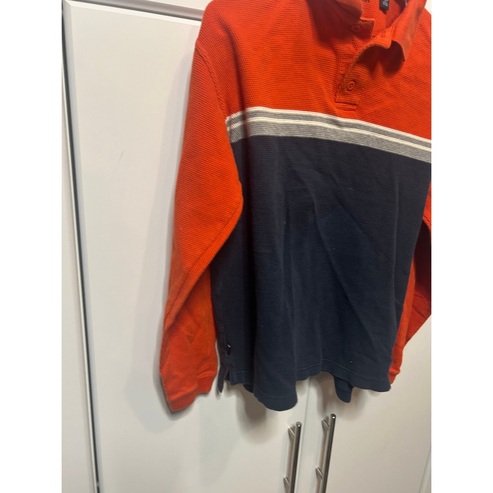 Gap Mens XS Long Sleeve Pique Polo Shirt Orange Navy Blue Colorblock Cotton - Picture 4 of 16